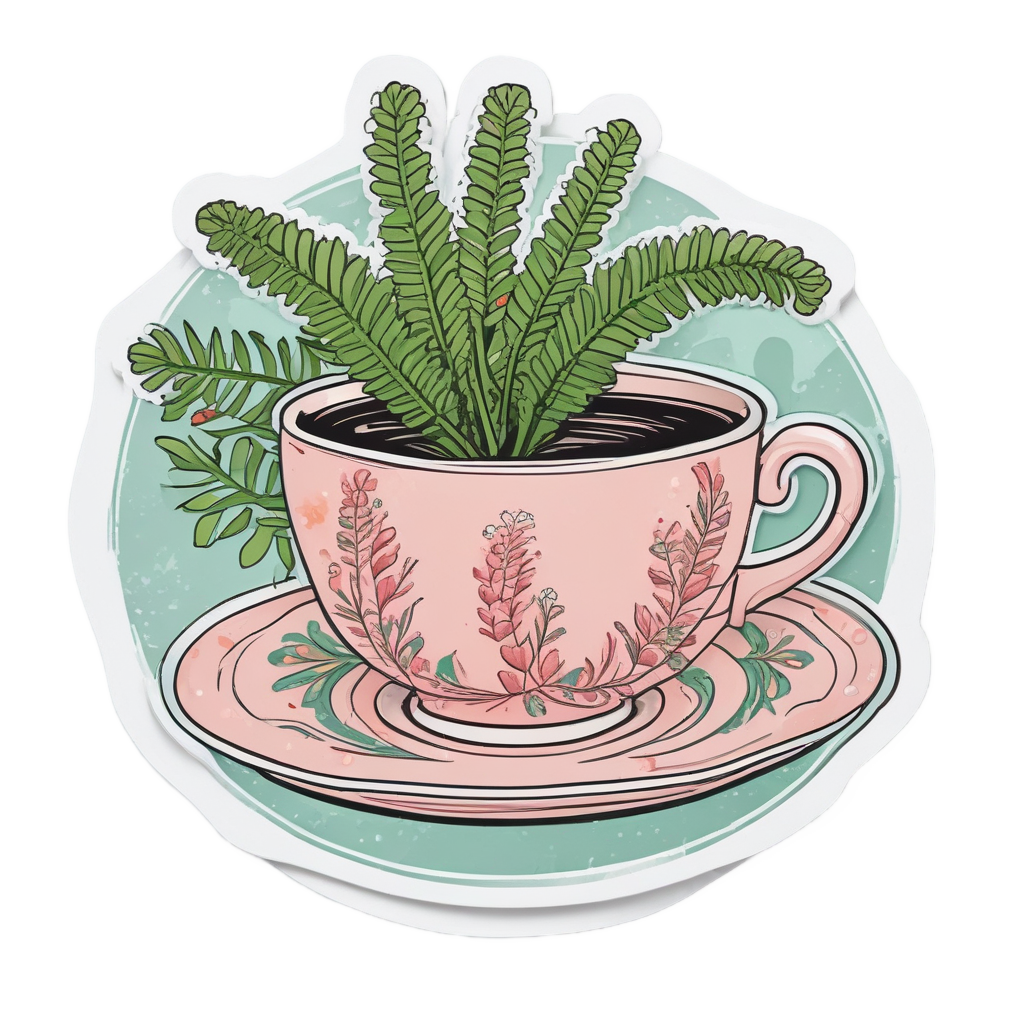 Fern in Retro Teacup — pressed flowers stickers