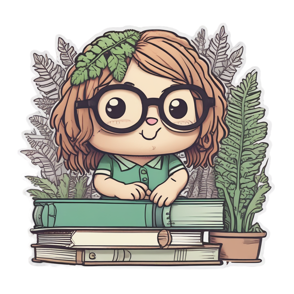 Fern with Books and Glasses — line botanical stickers