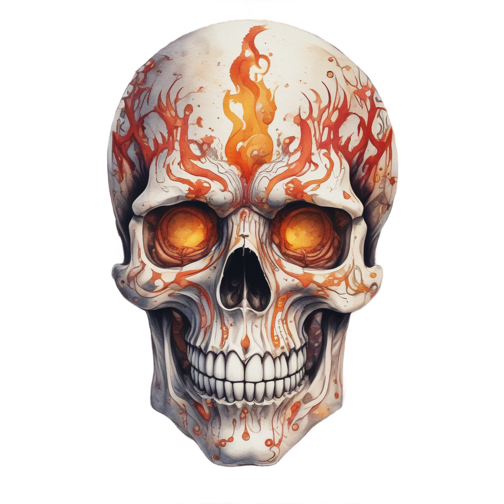 Fiery Circuit Skull — neon cyber skull stickers