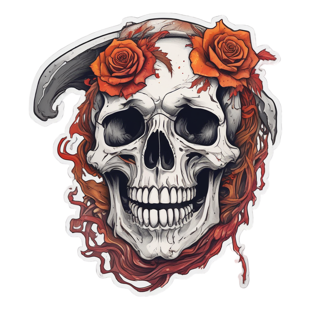 Fiery Withered Rose — reaper skull stickers