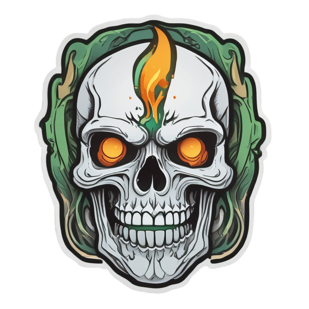 Fire in the Skull — biker & chrome skull stickers