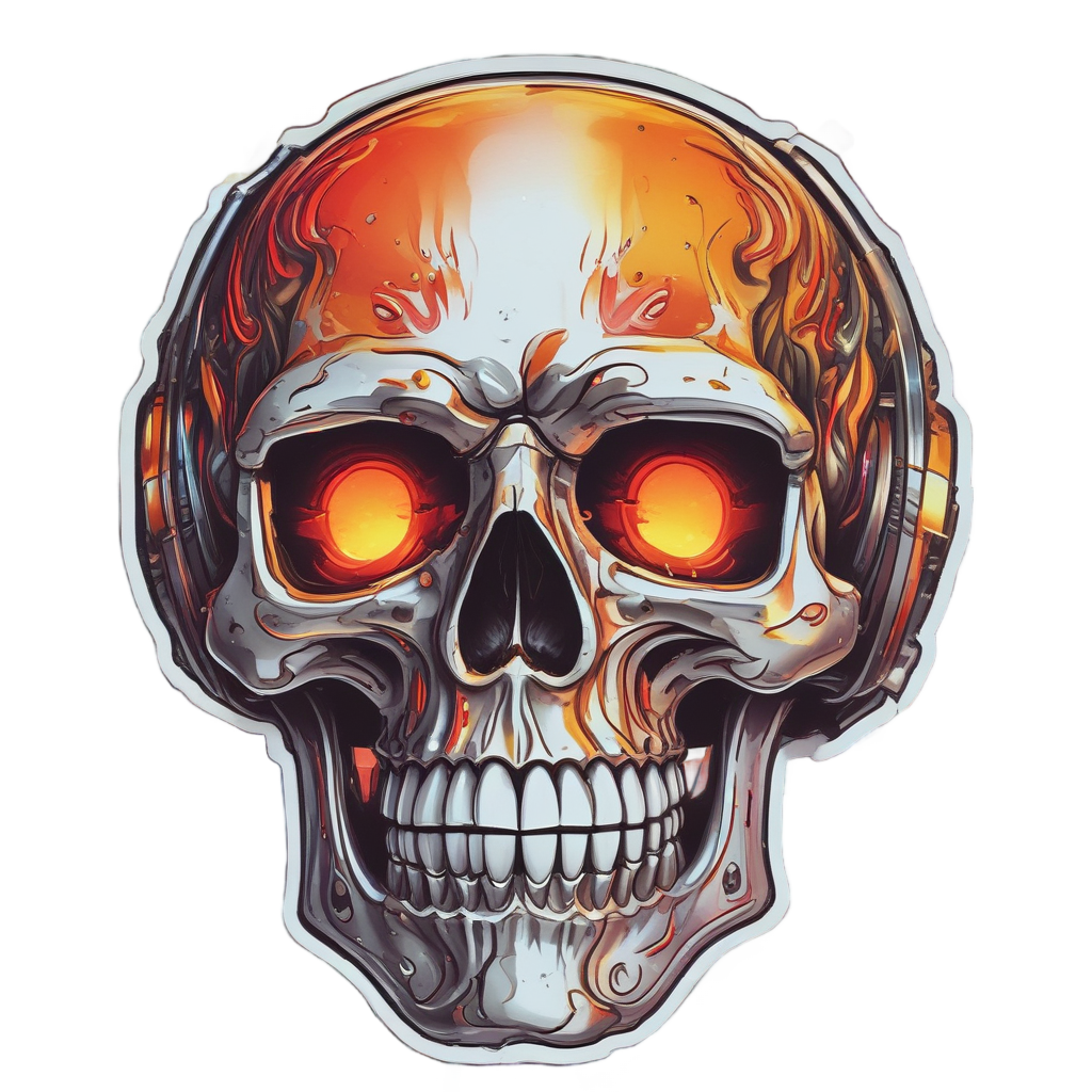 Fire Piston Skull — biker & chrome skull stickers