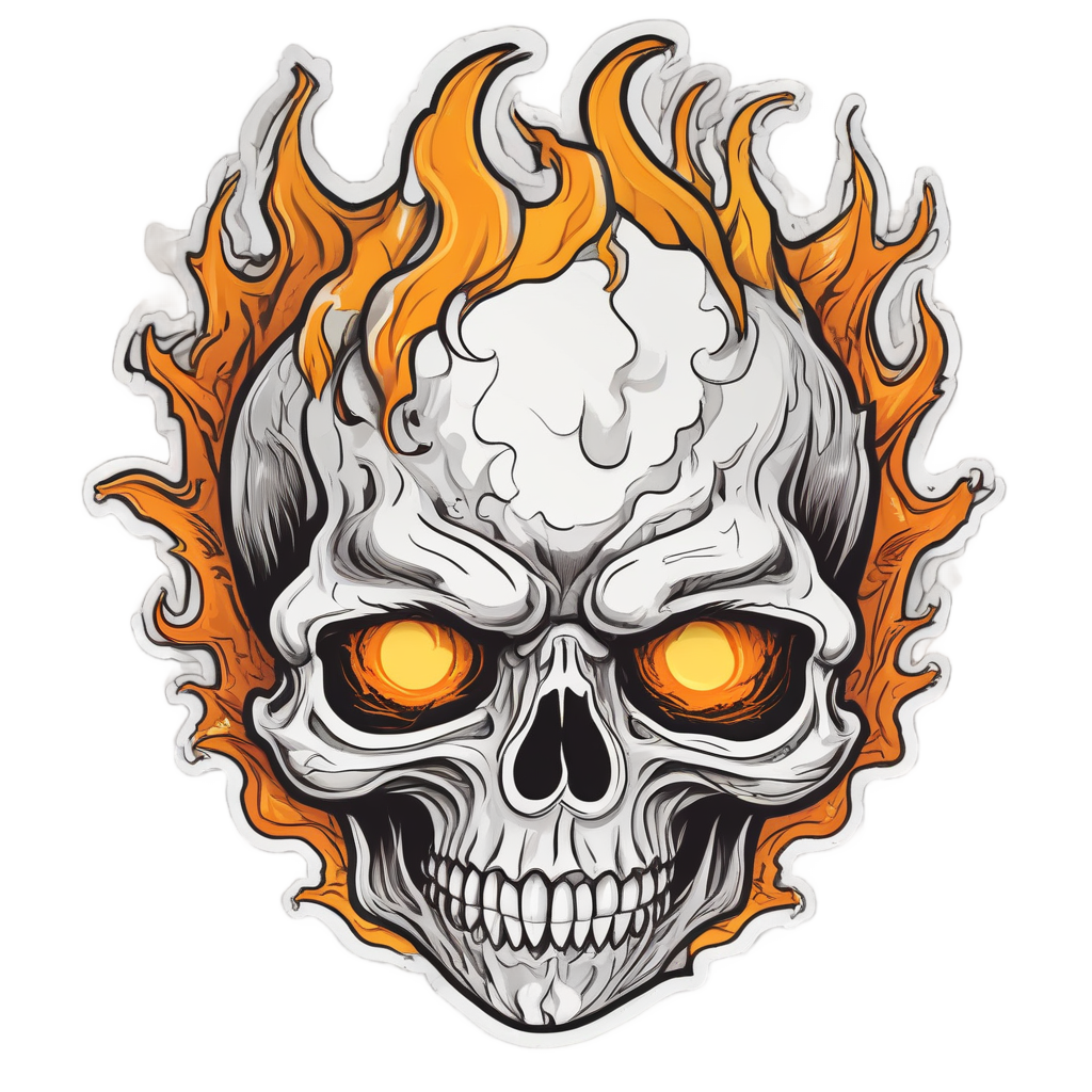 Flame-Eye Skull Snarl — blackwork skull stickers