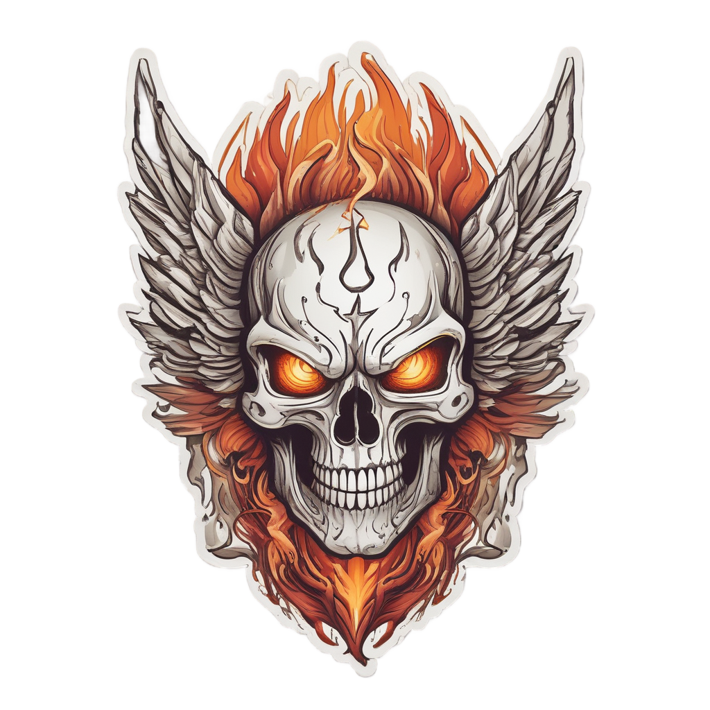 Flame Skull Phoenix — blackwork skull stickers