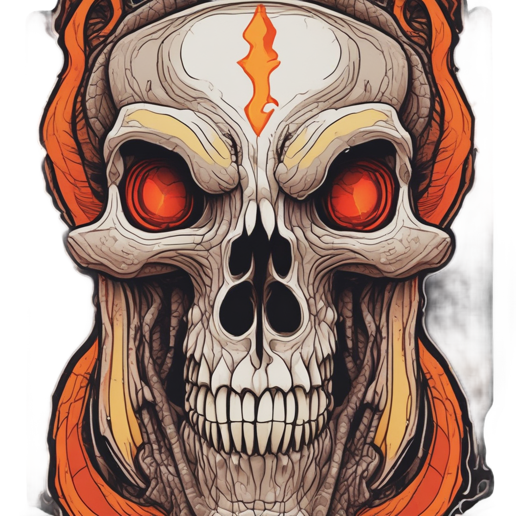 Flame-Skull Serpent — line-art skull stickers
