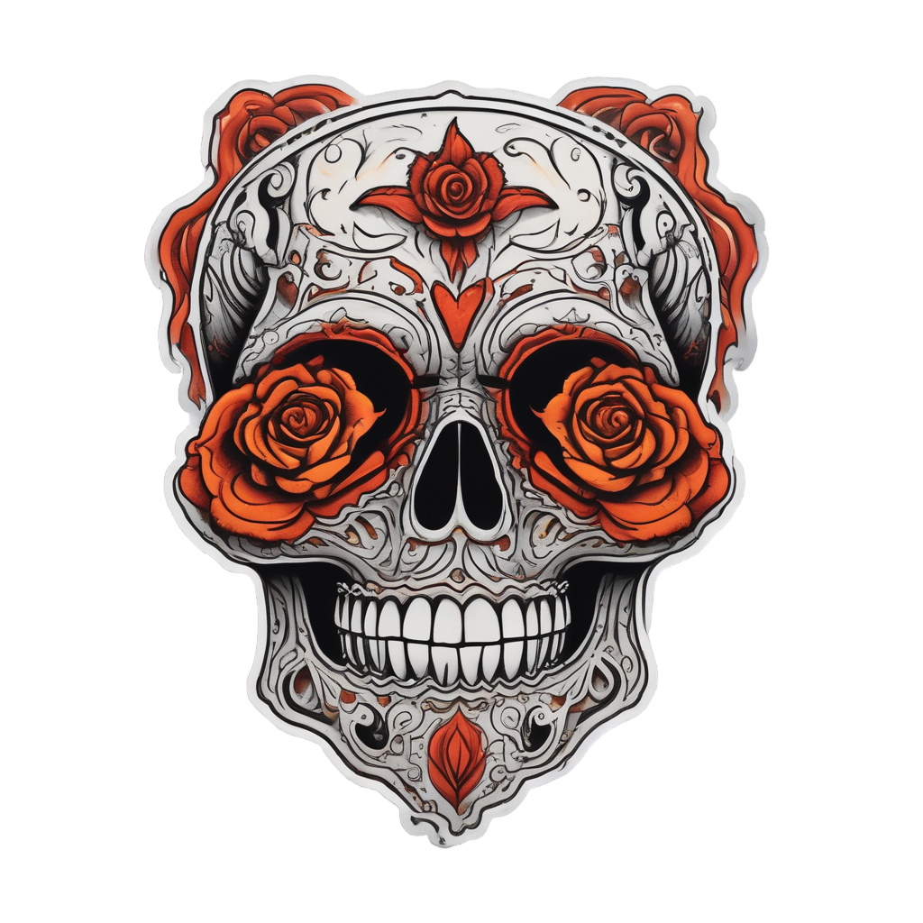 Flaming Calavera Rose — sugar skull stickers