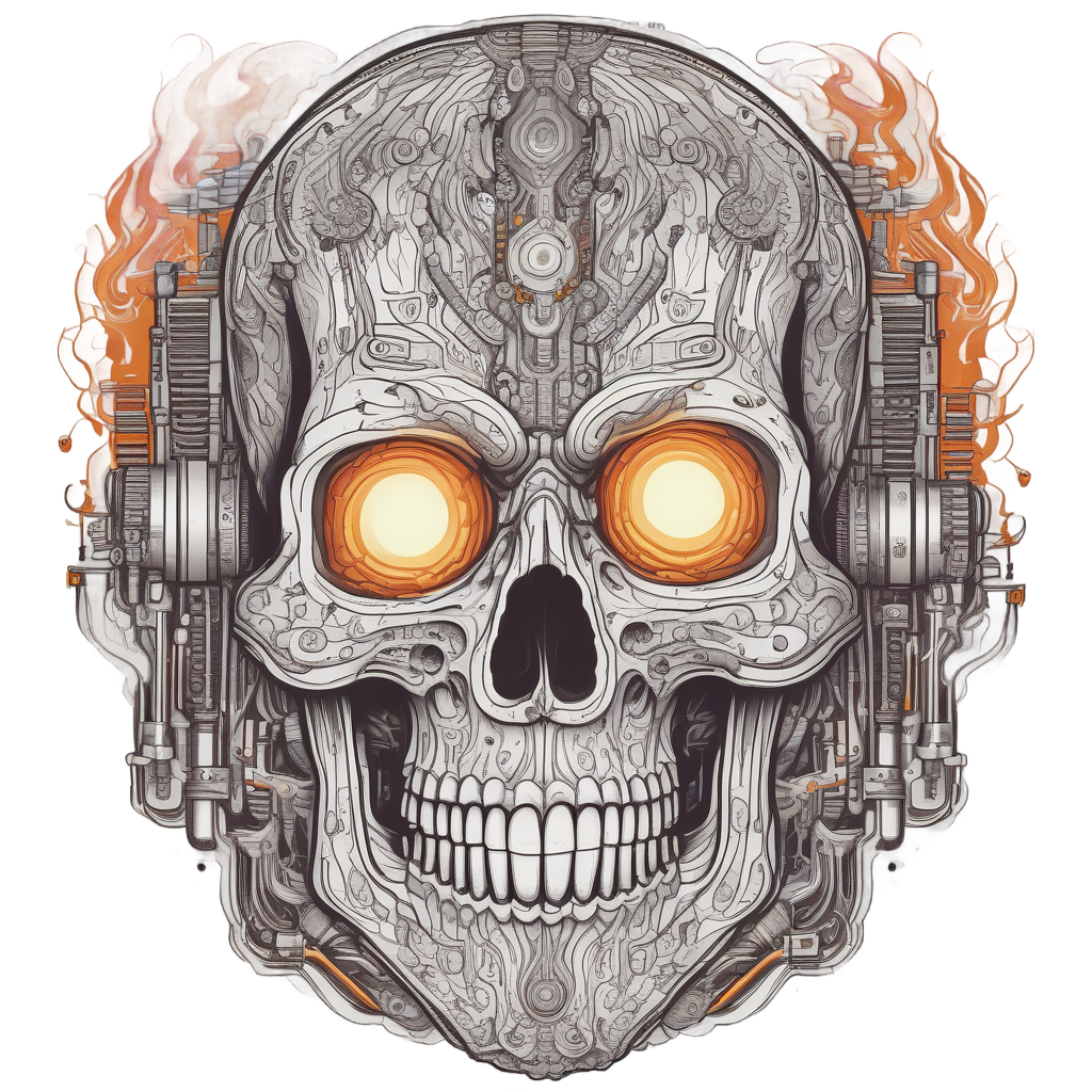 Flaming Circuit Skull — neon cyber skull stickers
