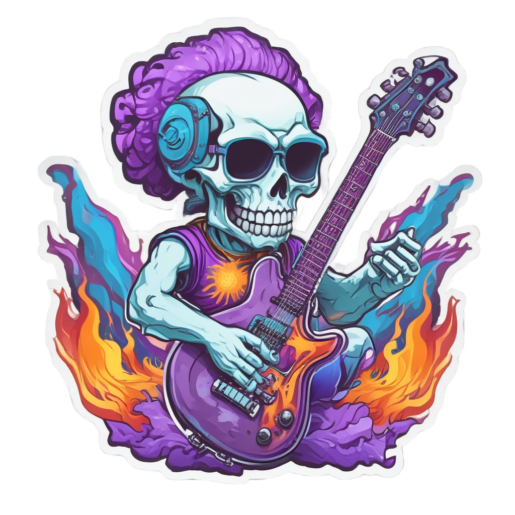 Flaming Guitar Rock Skull — music stickers