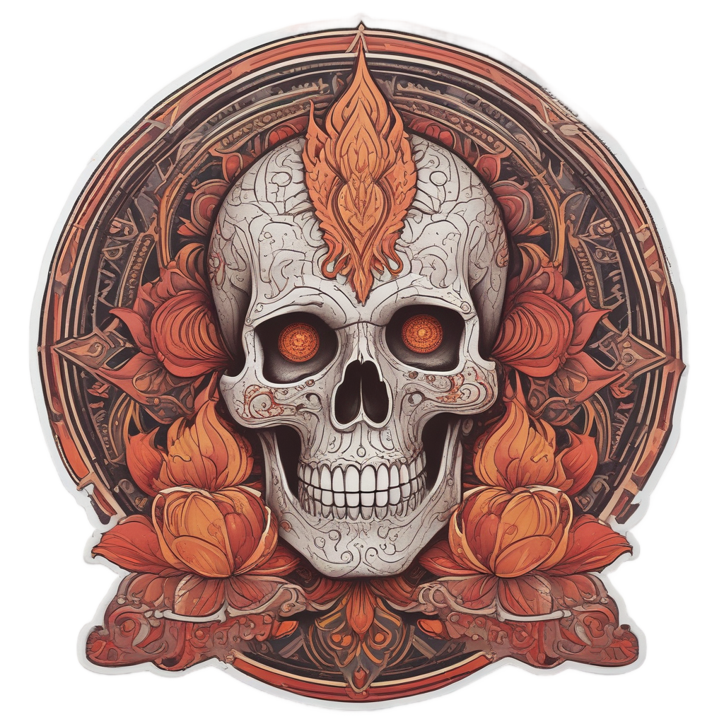 Flaming Lotus Skull — boho skull stickers