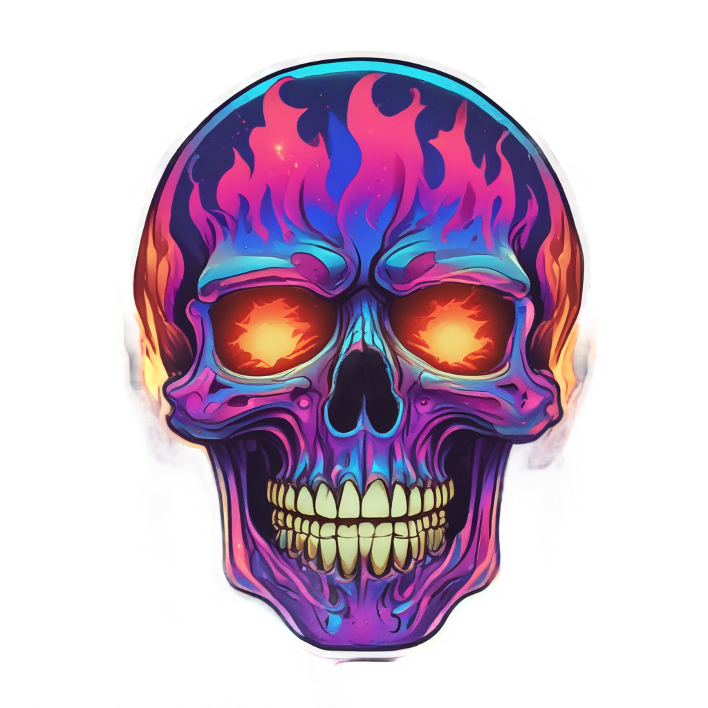 Flaming Neon Skull — neon cyber skull stickers