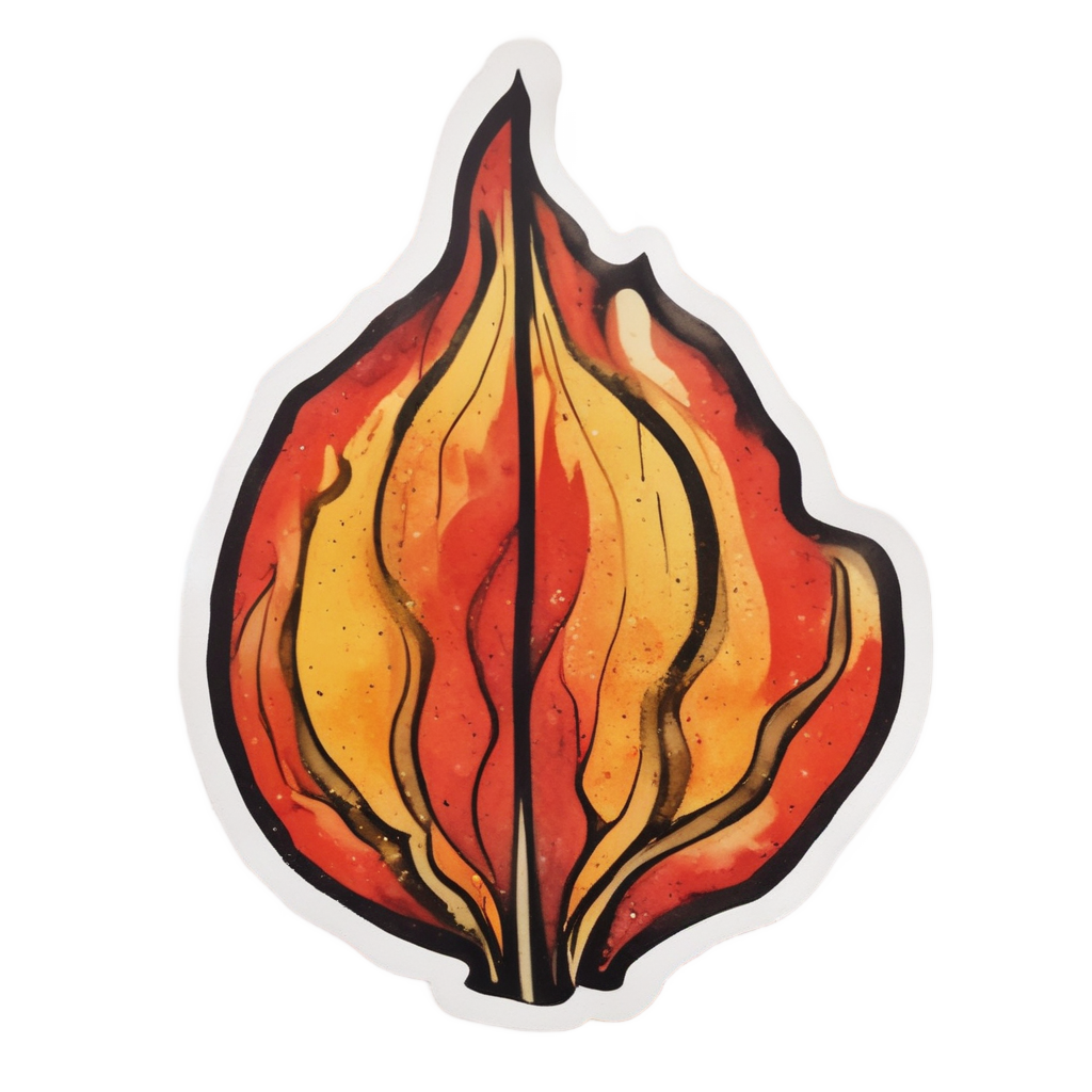A fiery leaf die-cut sticker with flame waves