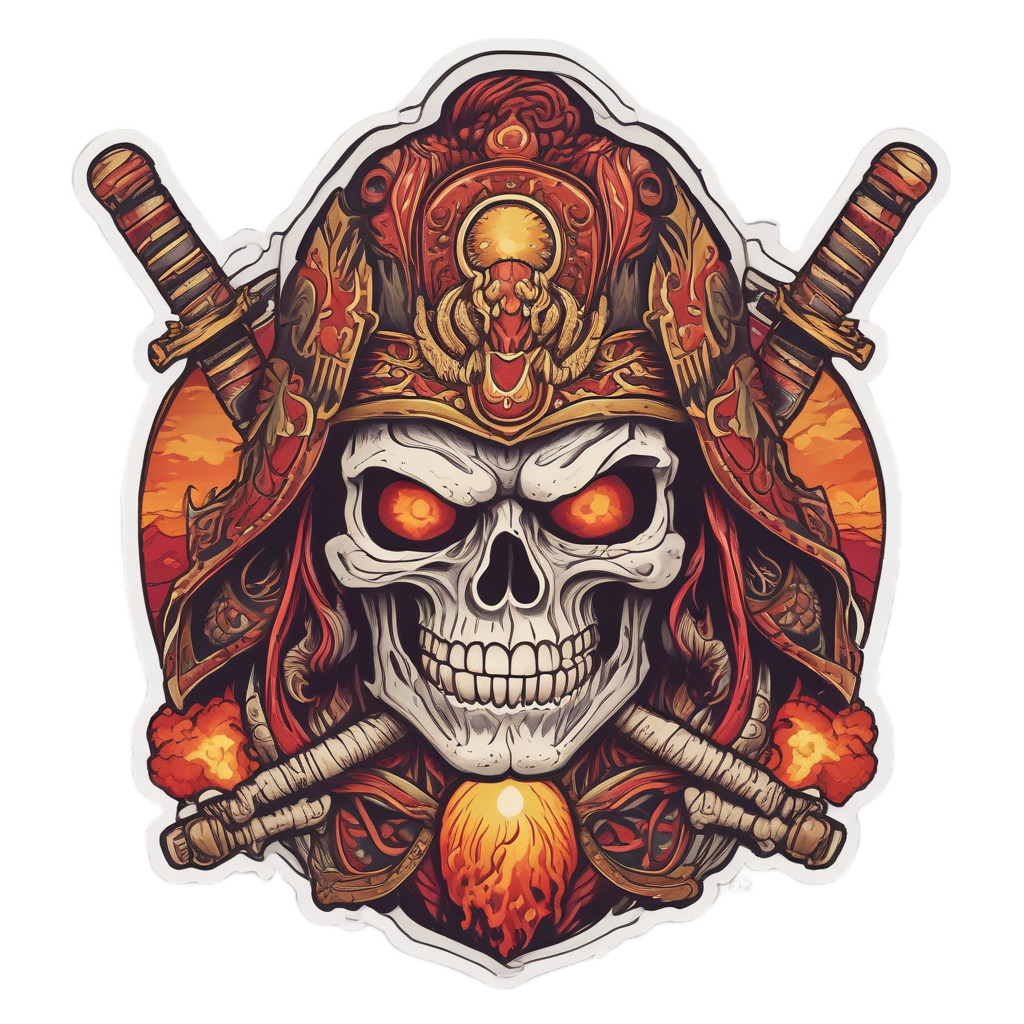 Flaming Samurai Skull — flaming skull stickers
