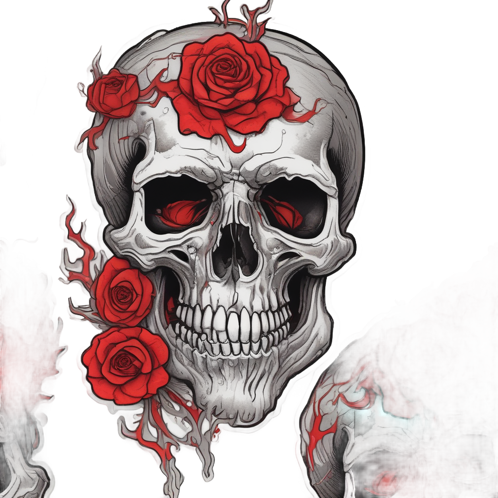 Flaming Skull Neon Rose — watercolor skull & roses stickers