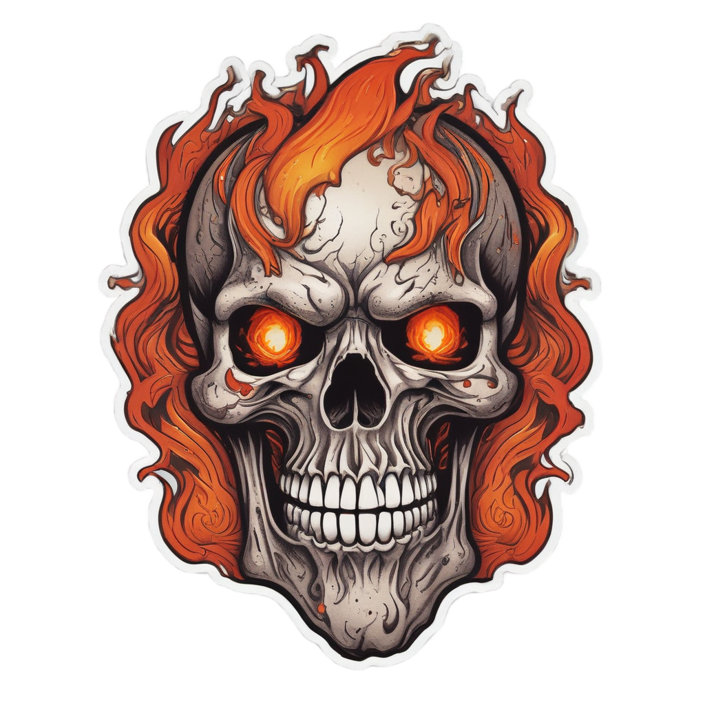 Flaming Skull Smoke Embers — blackwork skull stickers