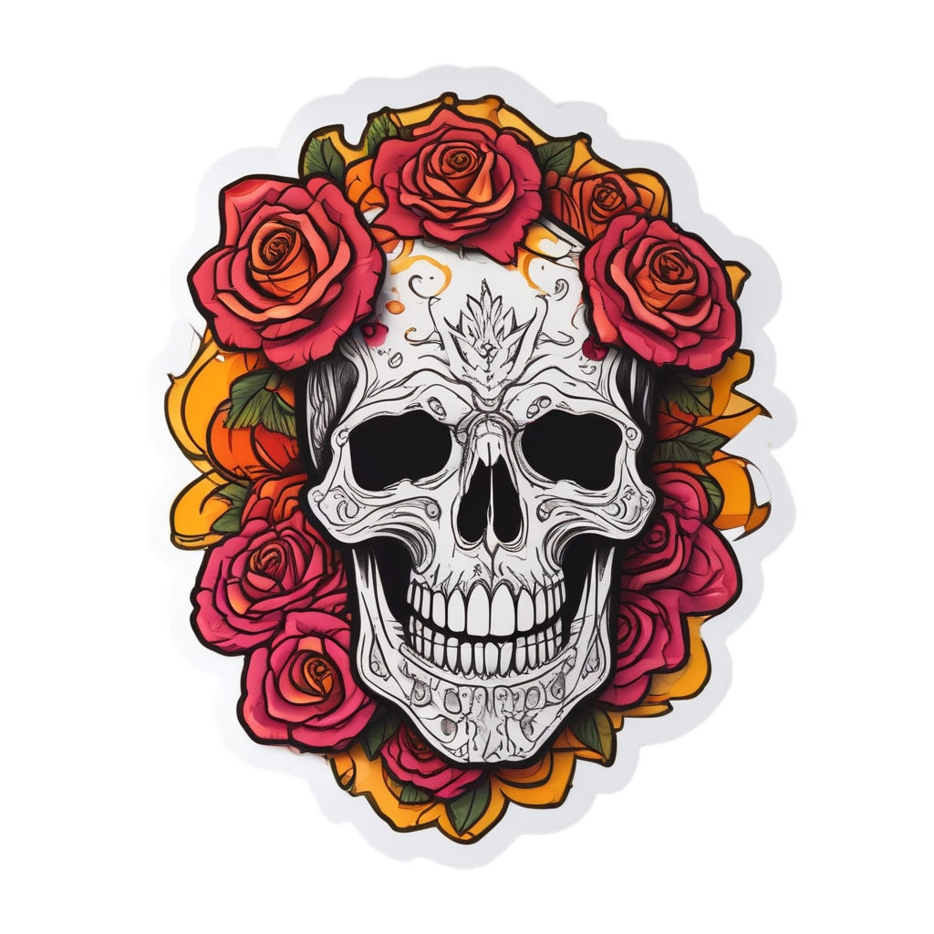 Flaming Skull with Fire — watercolor skull & roses stickers