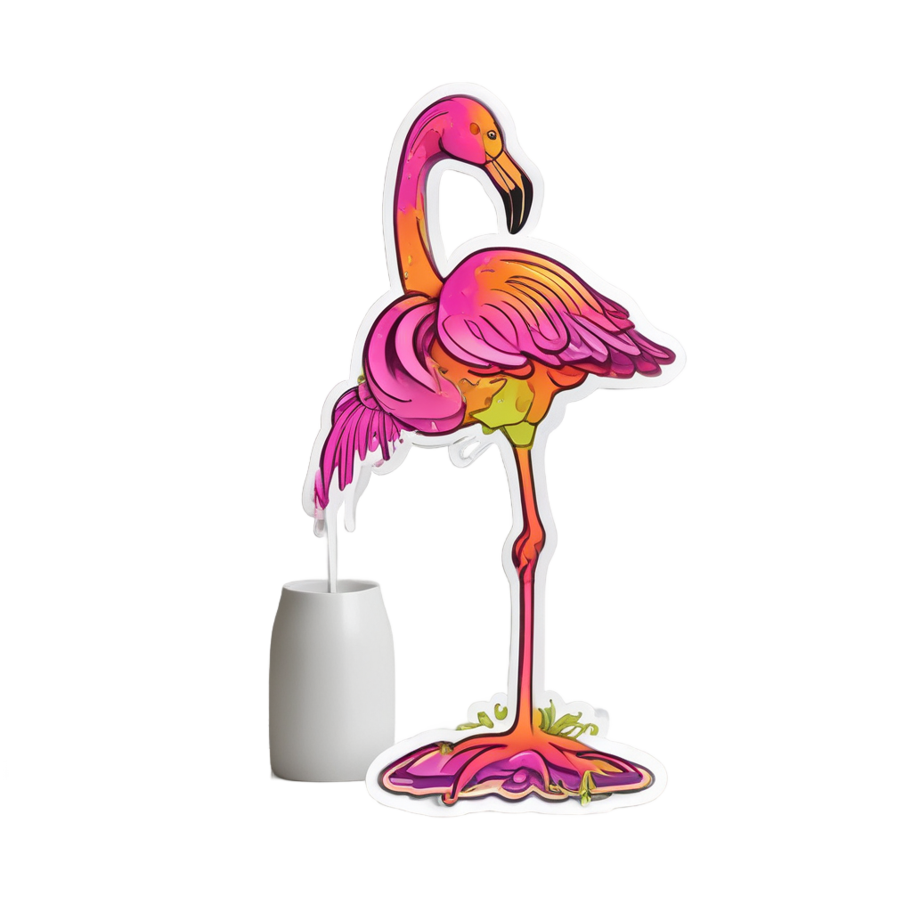 A neon magenta and green flamingo-shaped lava lamp