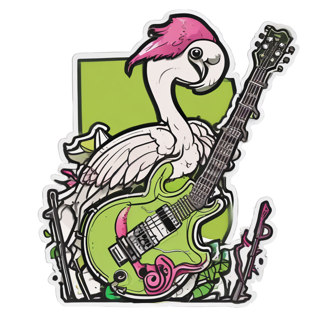 Flamingo Punk Rocker with Guitar — birds stickers