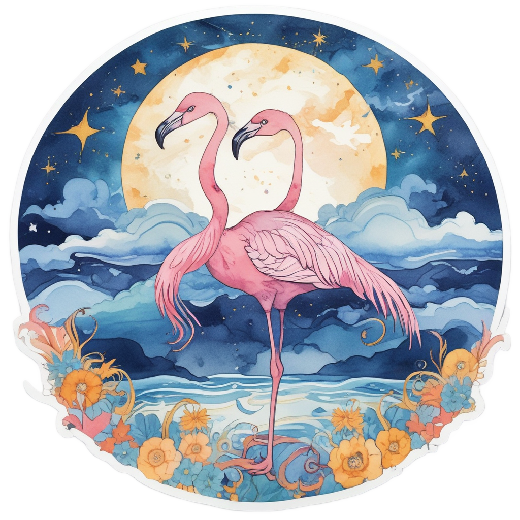 Flamingo with Starry Night — birds stickers