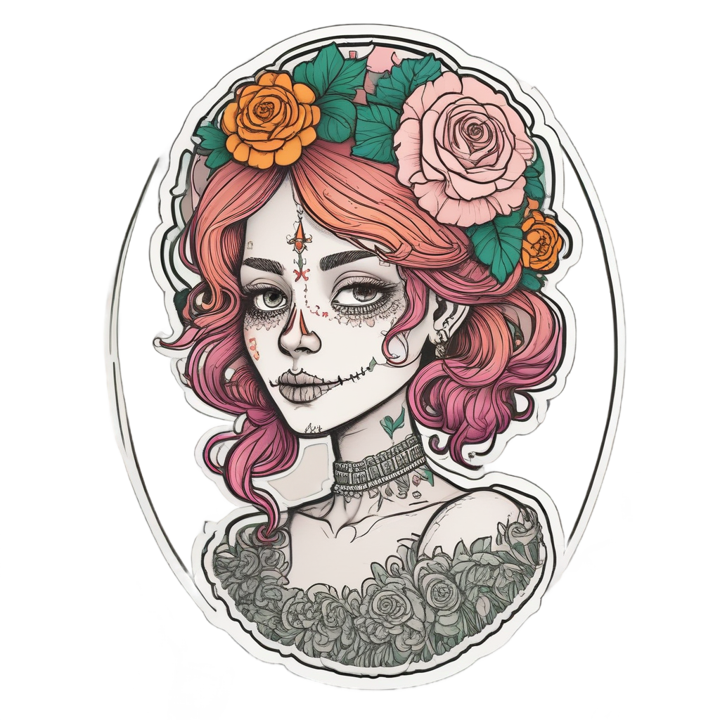 Flirty Calavera with Rose — sugar skull stickers