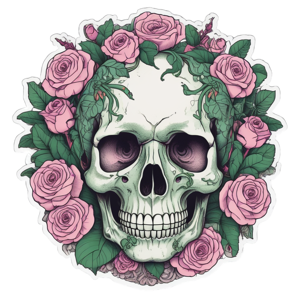 Floral and Serpent Skull — blackwork skull stickers