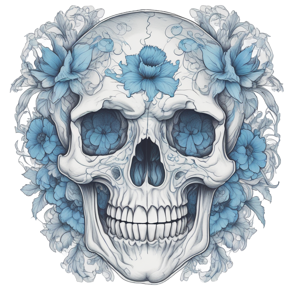 Floral Blue Flame Skull — floral skull stickers