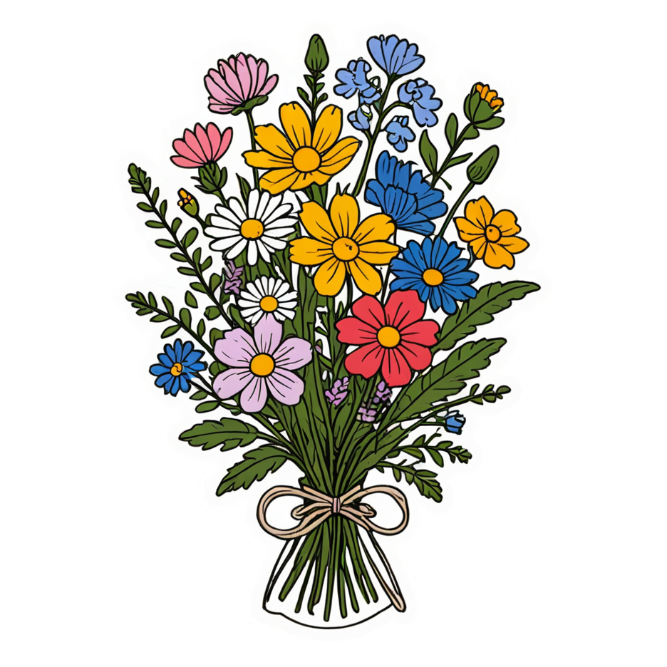 Wildflower Bouquet (lineart) — floral stickers