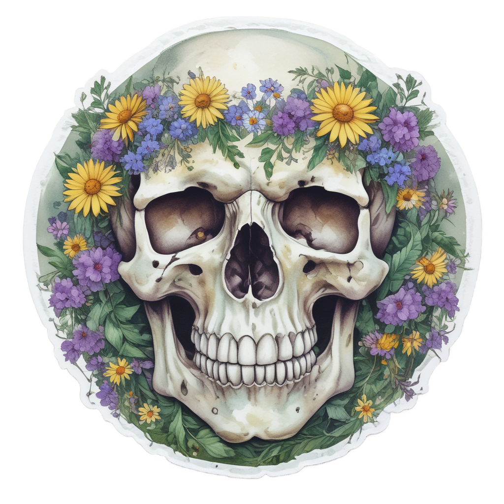 Floral Bow Skull Garden — floral skull stickers