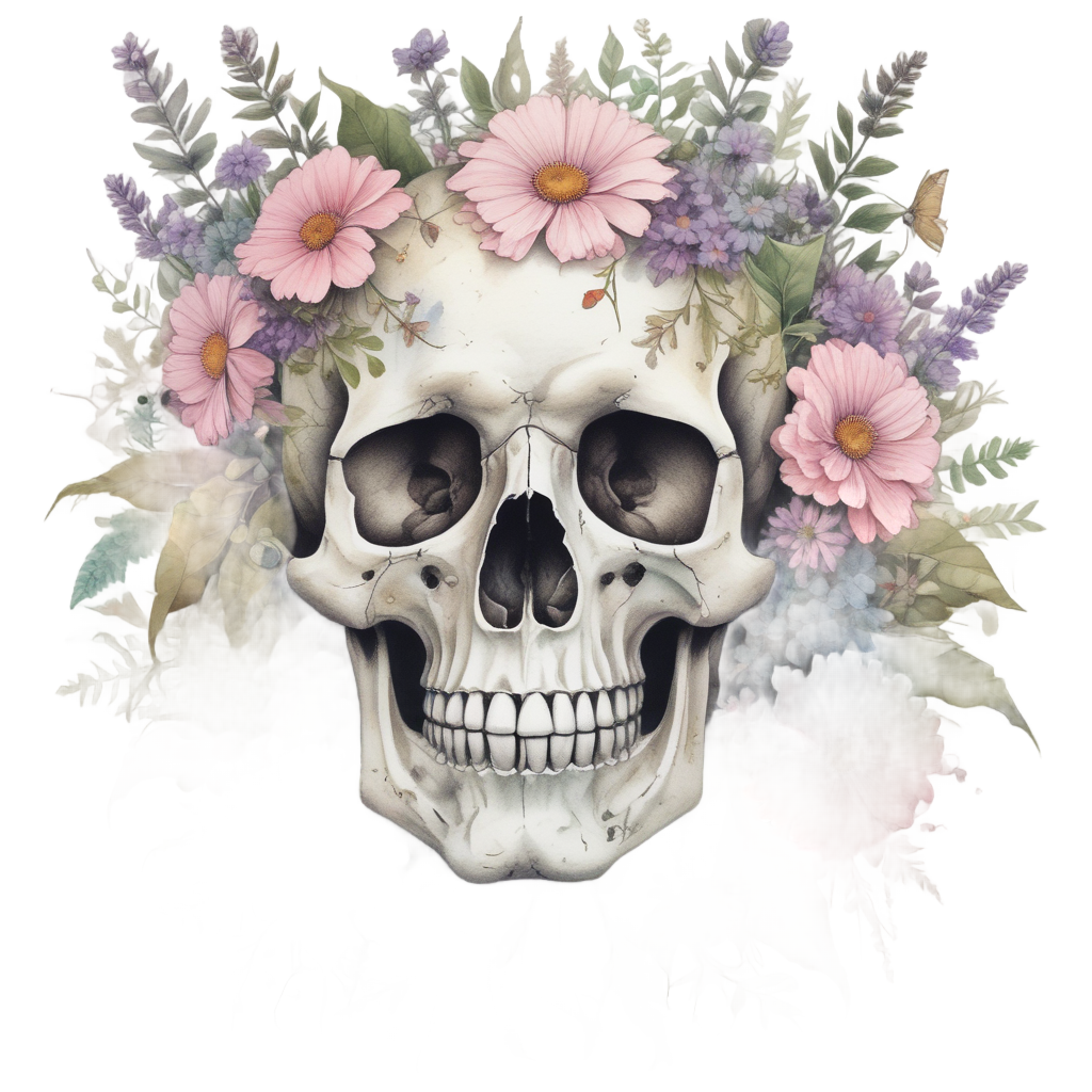 Floral Chained Skull Wreath — blackwork skull stickers