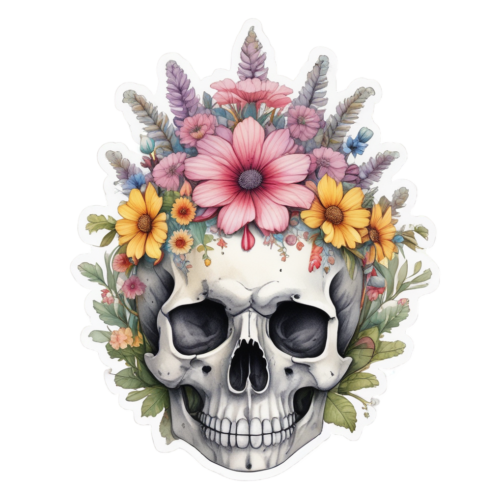 Floral Crown Skull — blackwork skull stickers