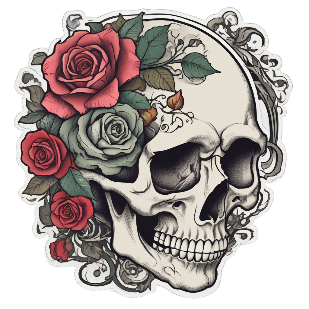 Floral Mono Skull Profile — minimal skull stickers