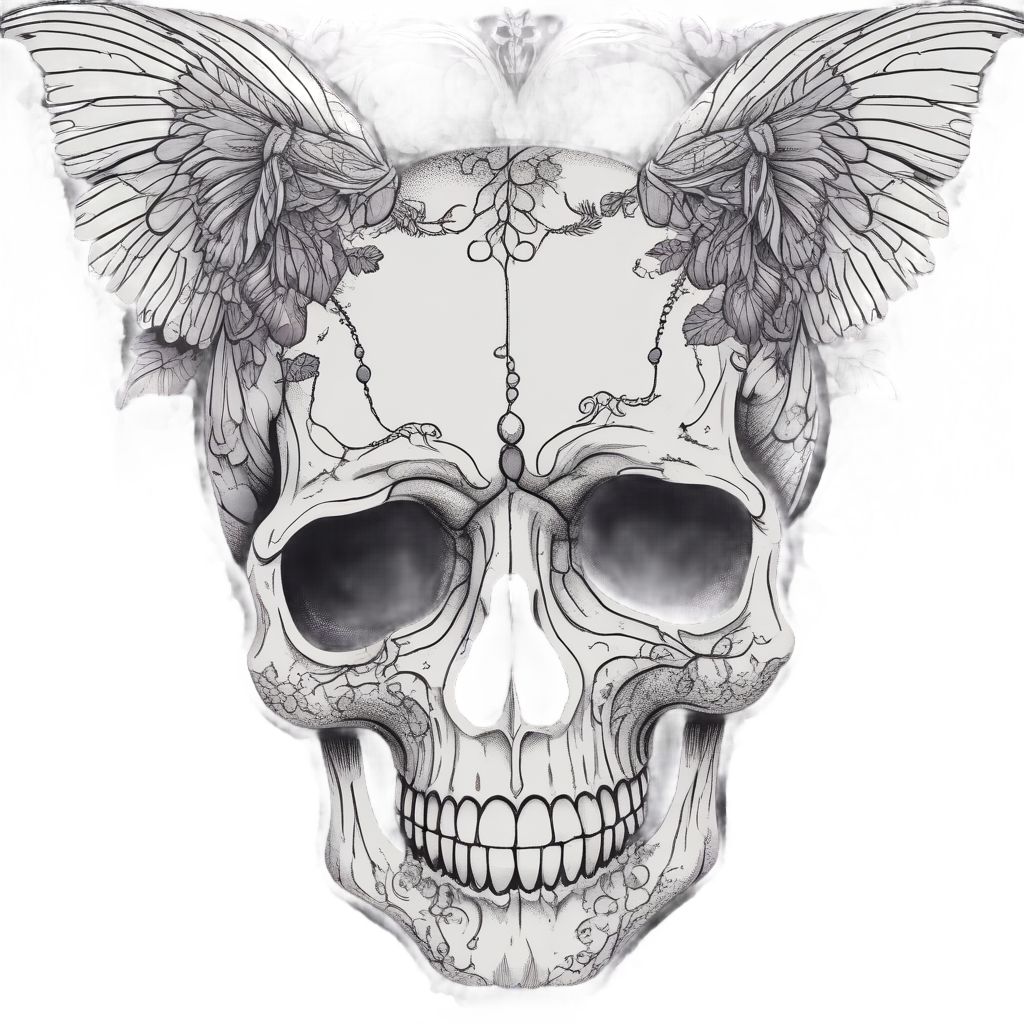 Floral Moth Sorrow — line-art skull stickers
