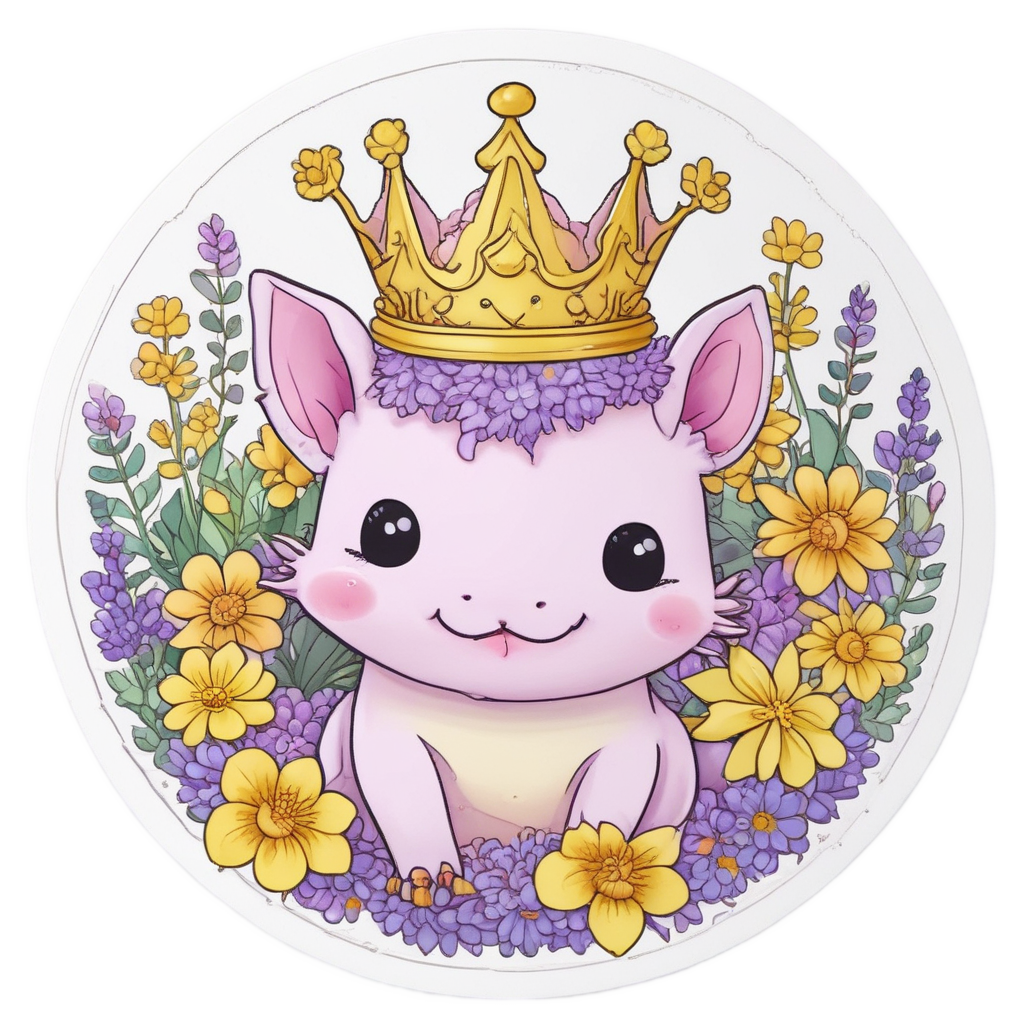 Flower Crown Axolotl — kawaii animals stickers