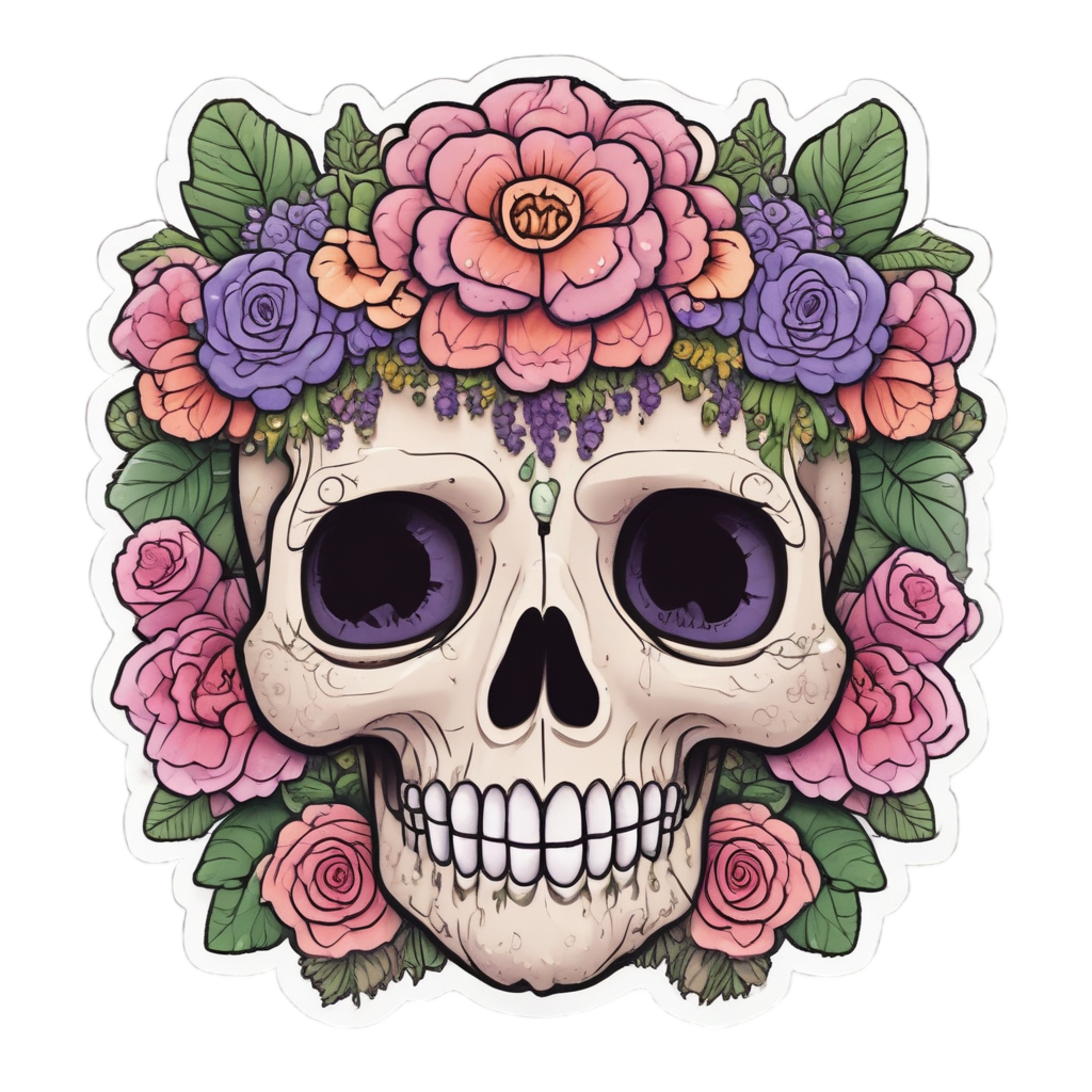 Flower Crown Daisy Skull — floral skull stickers