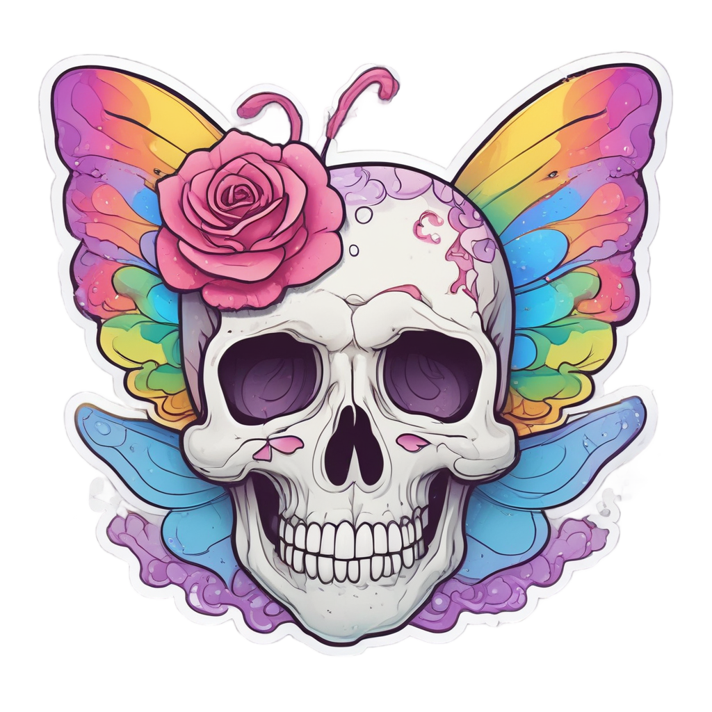 Flying Rose Skull — watercolor skull & roses stickers
