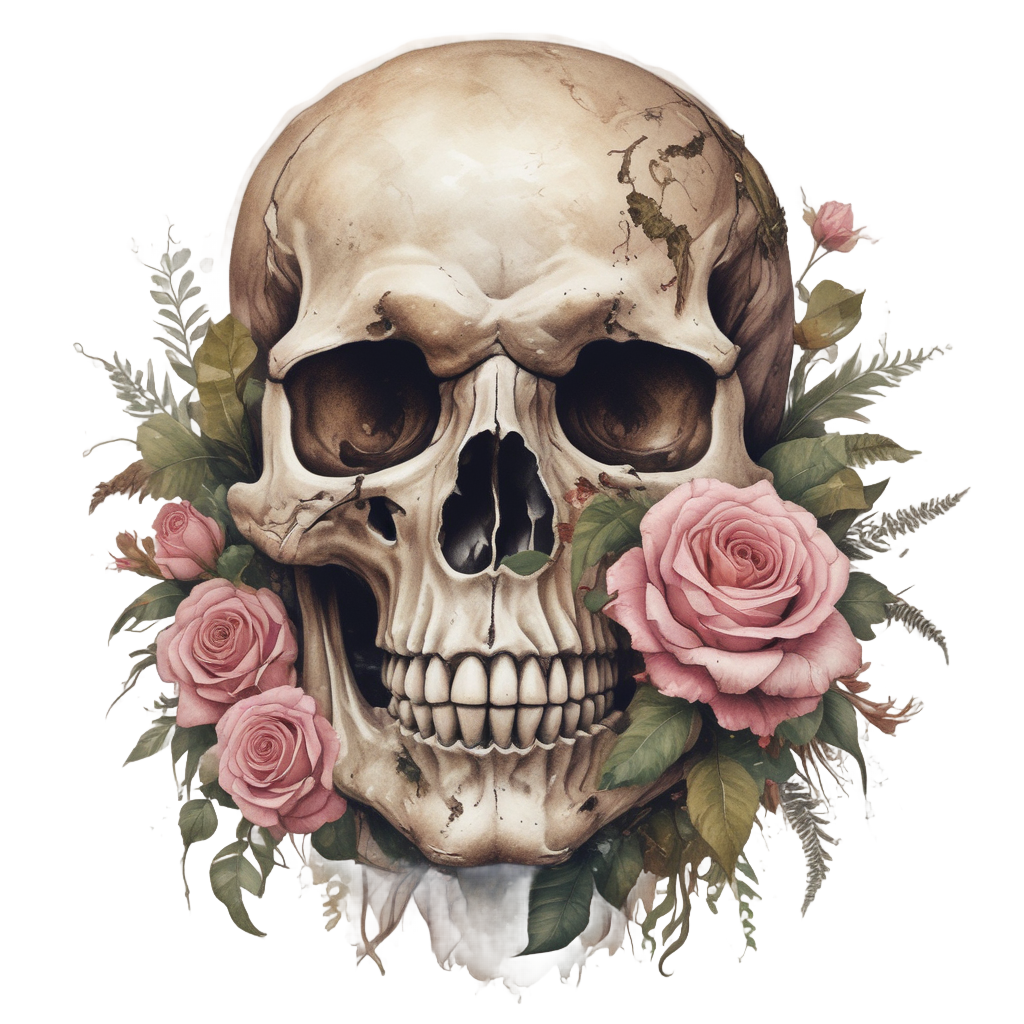 Forgotten Garden Skull — watercolor skull & roses stickers