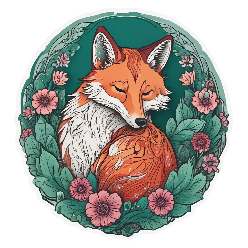 Fox in Floral Slumber — woodland nursery stickers