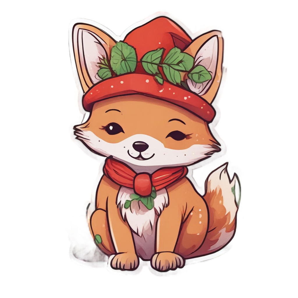 Fox in Strawberry Hat — wildlife stickers