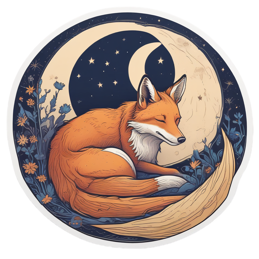 Fox Under Crescent Moon — moon stickers