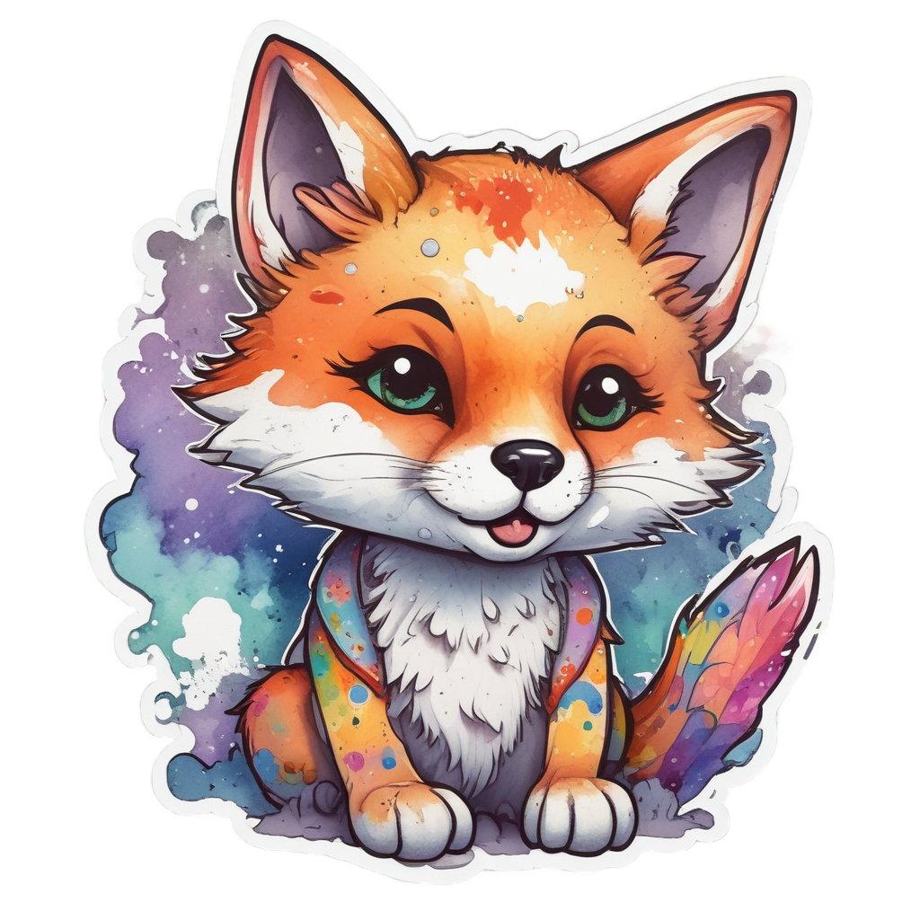 Fox with Paintbrush — kawaii animals stickers