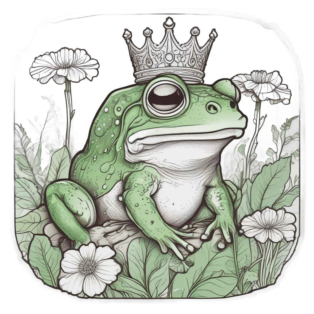 Frog wearing a flower crown on a mushroom
