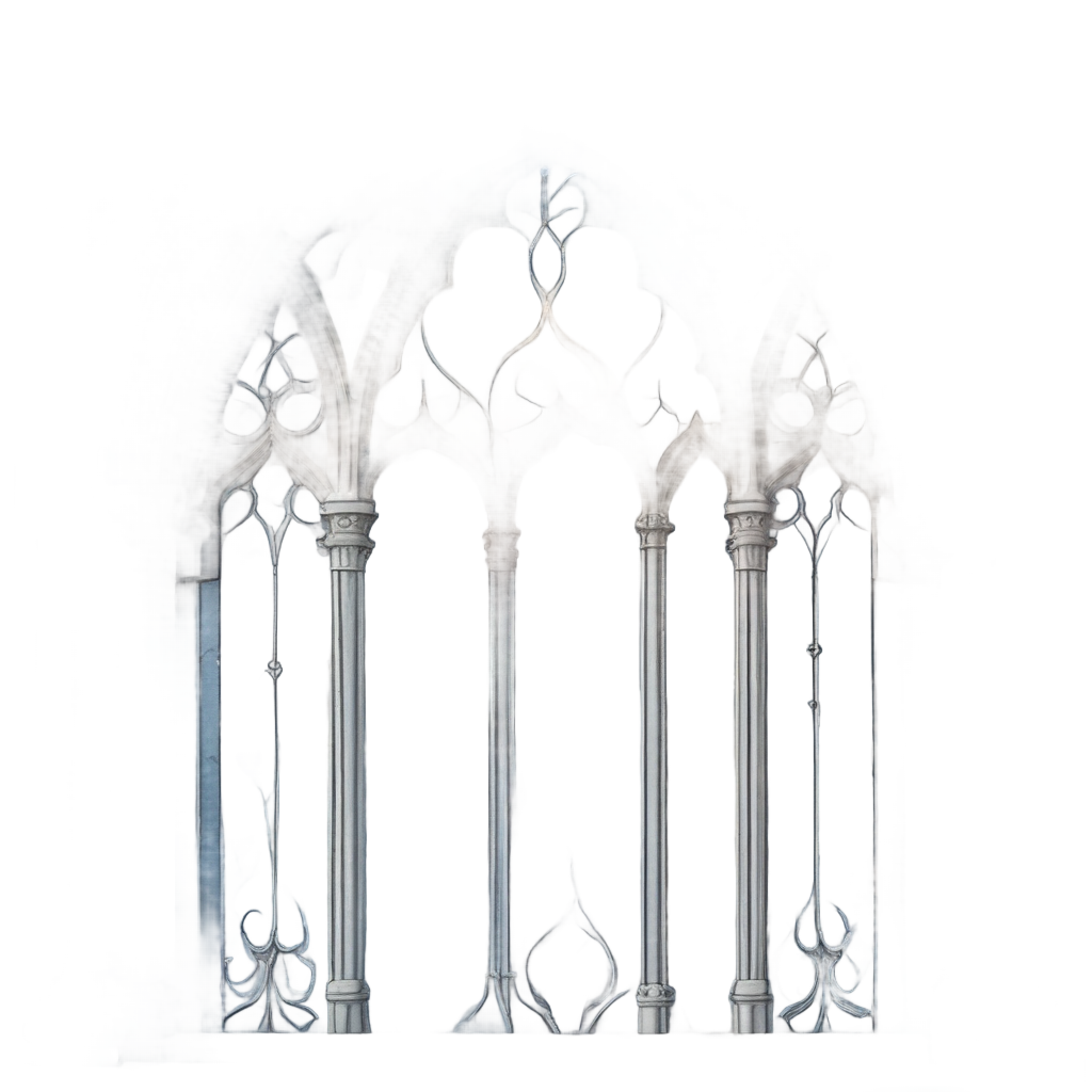 A gothic arch window with frost patterns in watercolor style