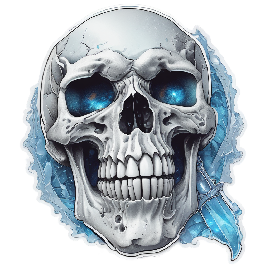 Frosty Skull with Icy Dagger — blackwork skull stickers