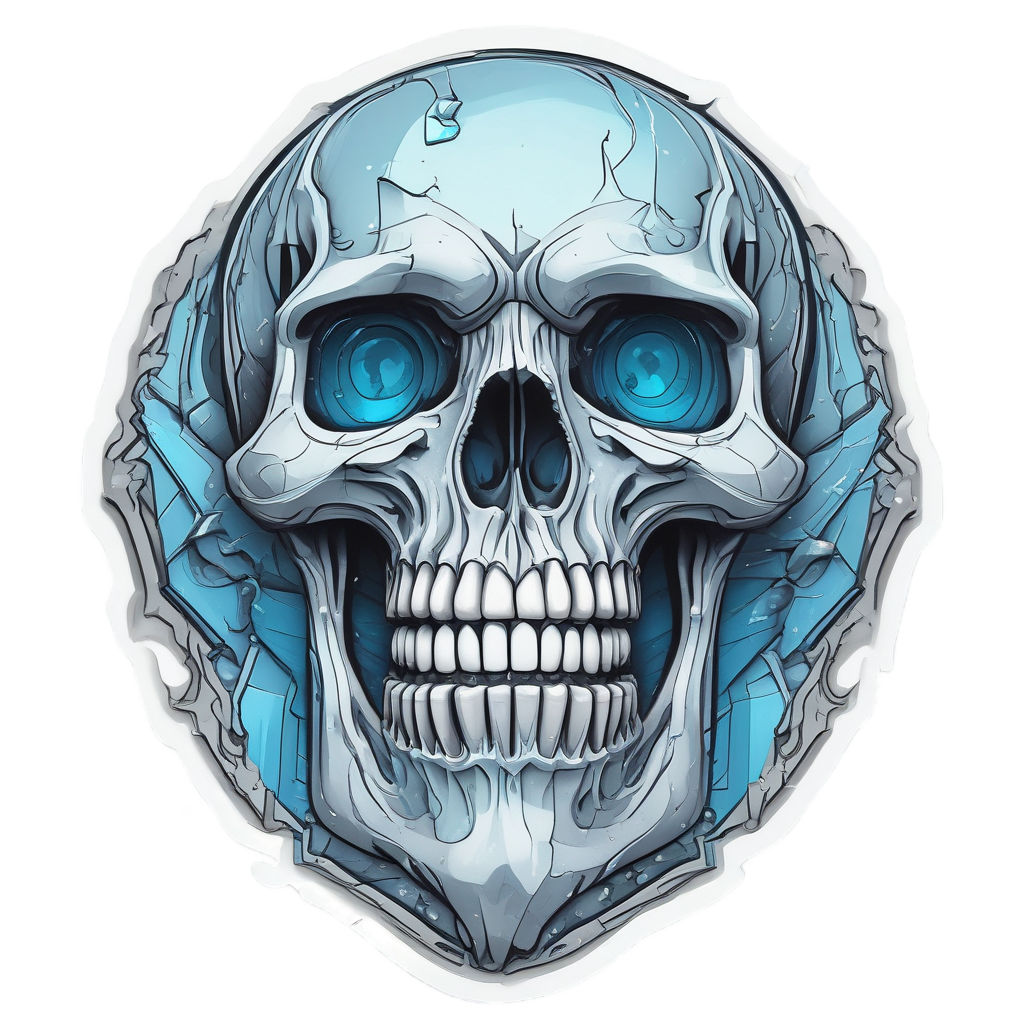 Frozen Piston Skull — biker & chrome skull stickers