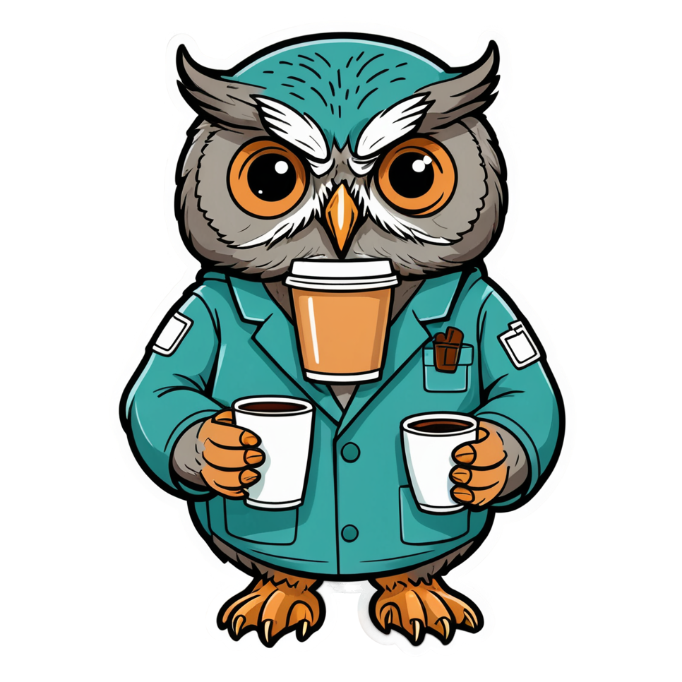 Night Shift Owl (lineart) — funny & humor stickers
