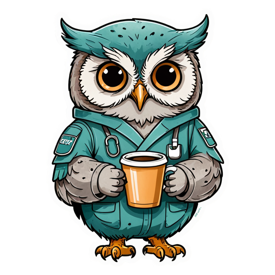 Night Shift Owl (watercolor) — funny & humor stickers