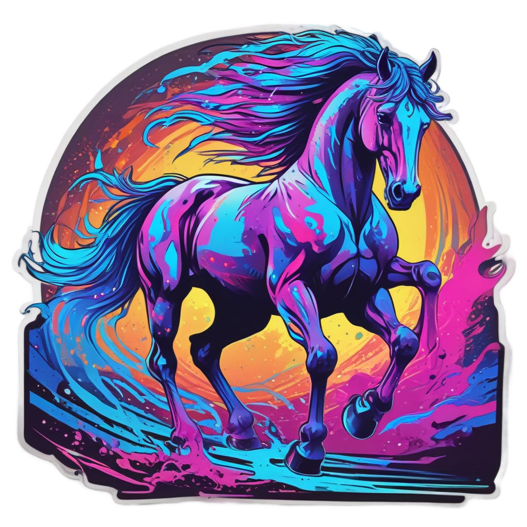 Galactic Gallop Neon Horse — farm animals stickers