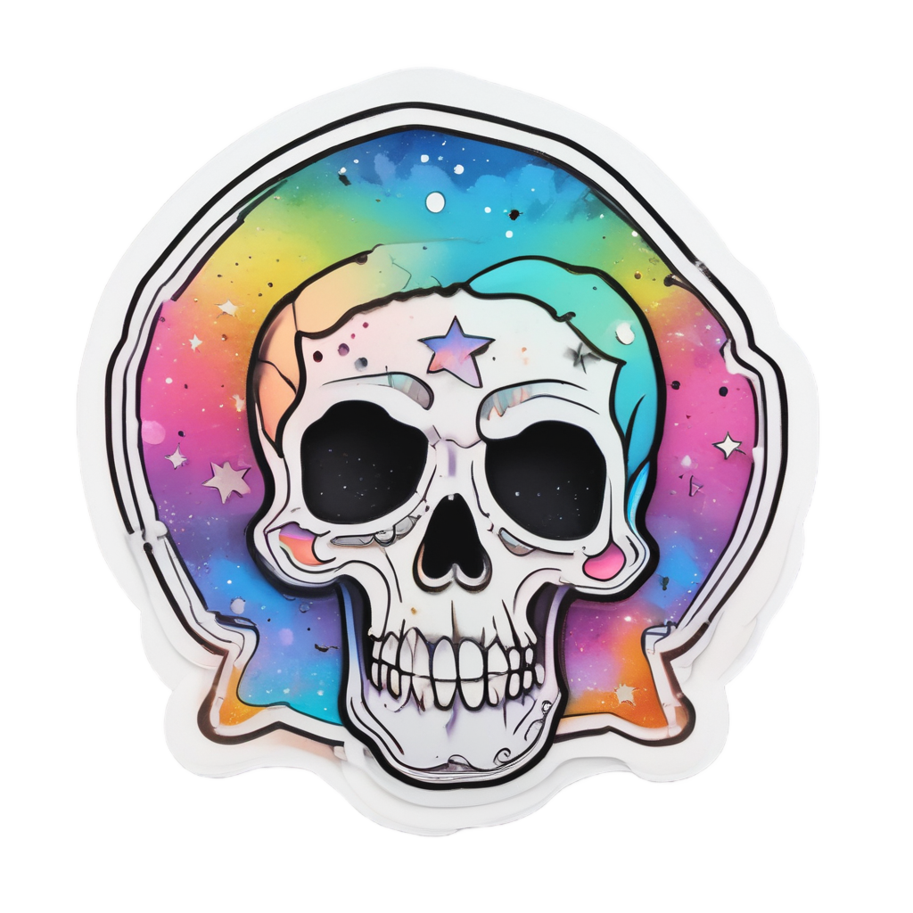 Galactic Grin Star Skull — line-art skull stickers