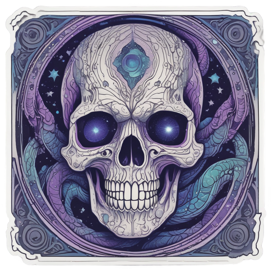 Galactic Serpent Eclipse Skull — blackwork skull stickers