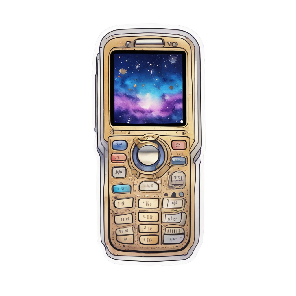 Metallic flip phone open to reveal galaxy watercolor stars