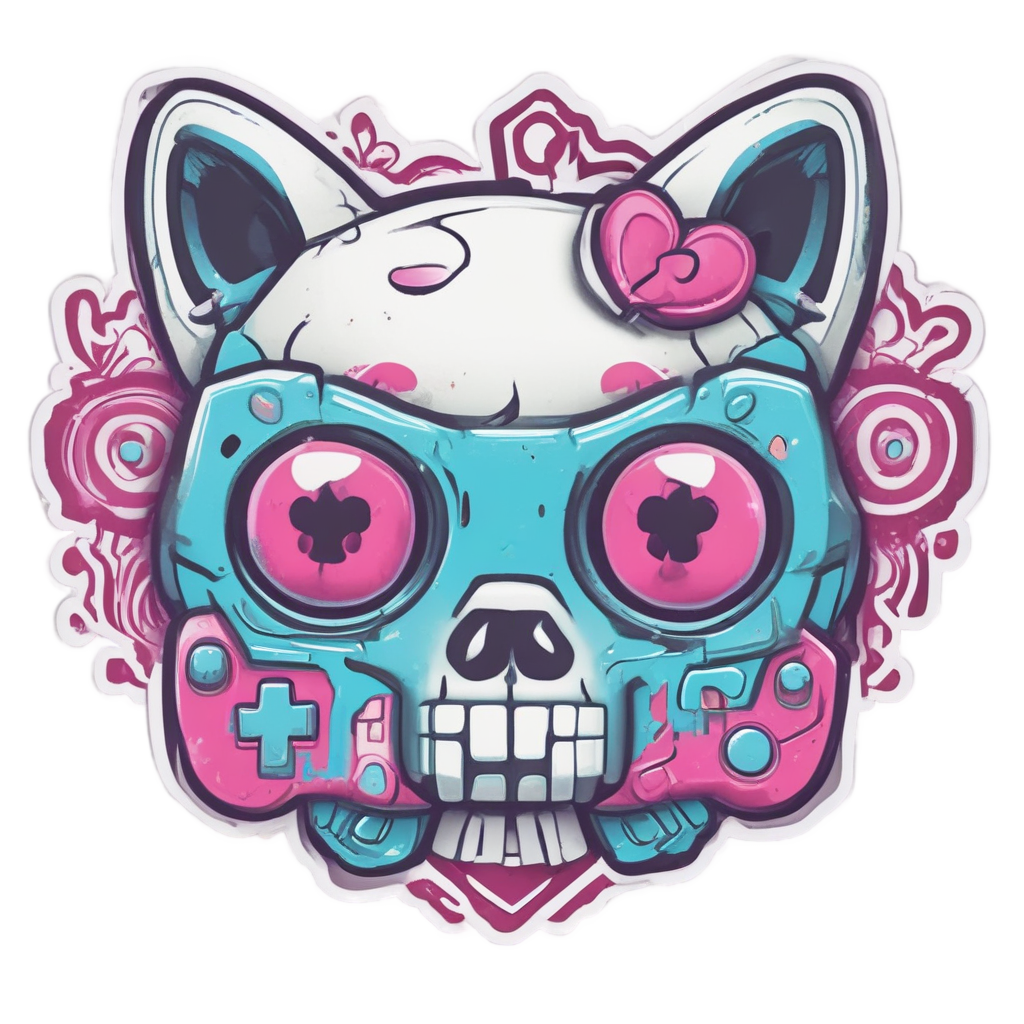 Gamer Kitty Skull — pixel stickers